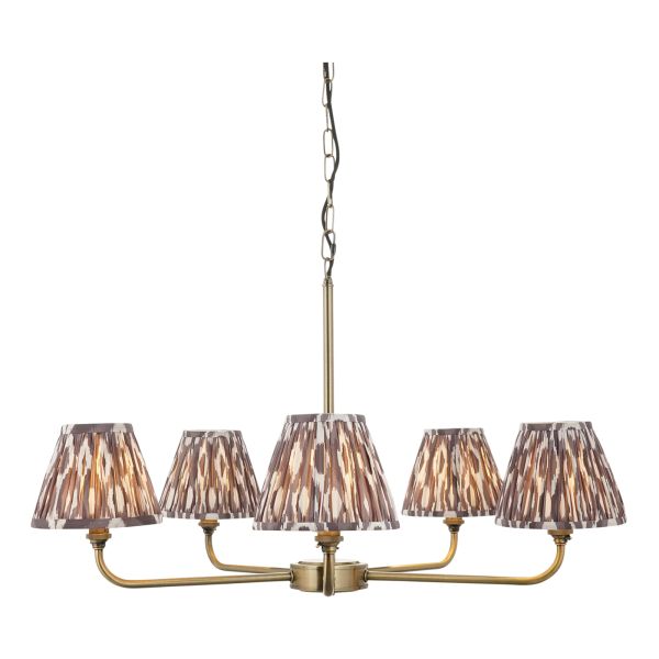 Żyrandol Endon 118053 Lille & Ikat 16cm 5lt Pendant, Antique brass plate & pearl grey fabric