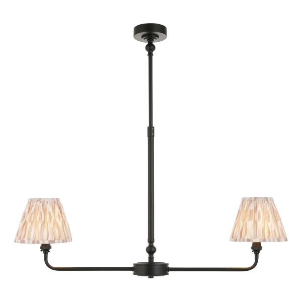 Lampa wisząca Endon 118073 Lille & Ikat 16cm 2lt Linear Pendant, Matt black & neutral print fabric