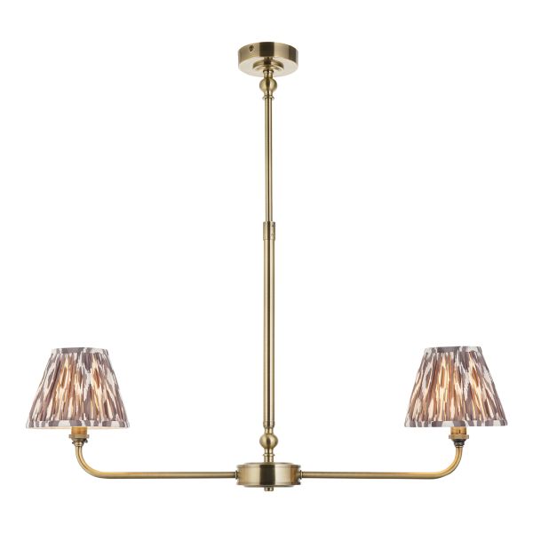 Lampa wisząca Endon 118085 Lille & Ikat 16cm 2lt Linear Pendant, Antique brass plate & pearl grey fabric