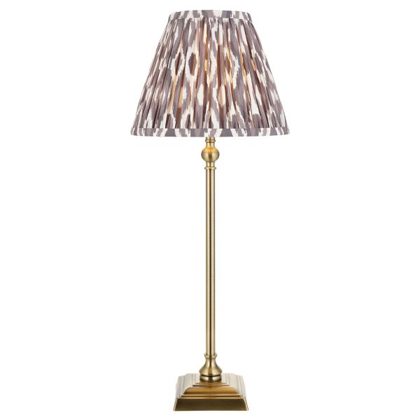 Lampa stołowa Endon 118144 Lille & Ikat 25cm Table, Antique brass plate & pearl grey fabric