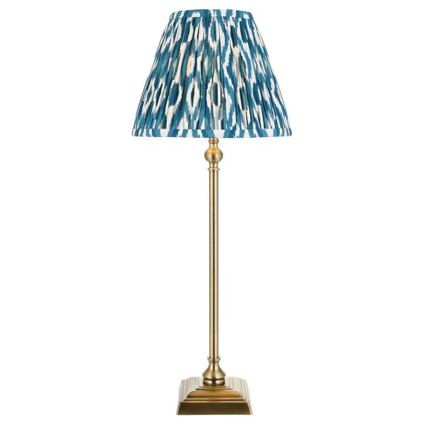 Lampa stołowa Endon 118145 Lille & Ikat 25cm Table, Antique brass plate & marlin blue fabric