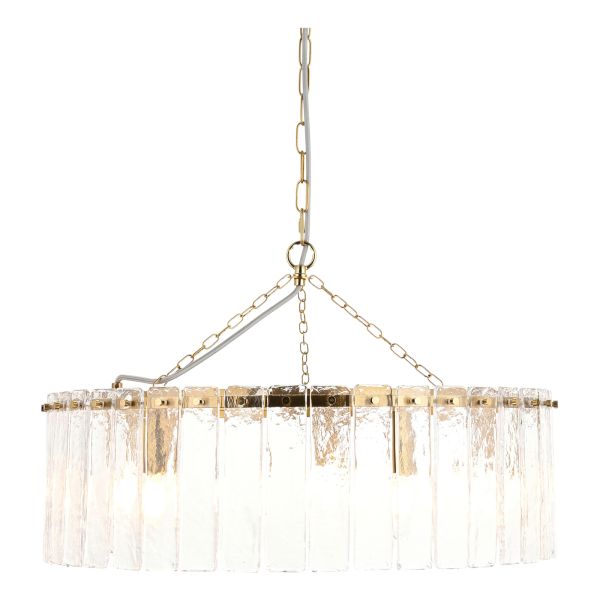 Żyrandol Endon 118468 Karine 5lt Pendant, Brushed aged brass plate & clear handmade textured glass