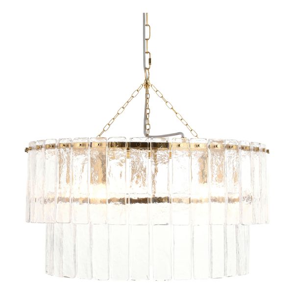 Żyrandol Endon 118469 Karine 5lt Tiered Pendant, Brushed aged brass plate & clear handmade textured glass