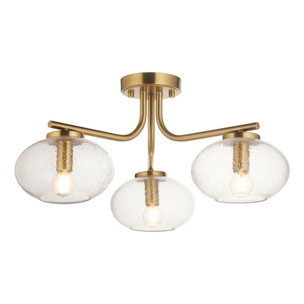 Żyrandol Endon 118507 Jacob 3lt Semi Flush, Warm brass plate & clear bubble glass