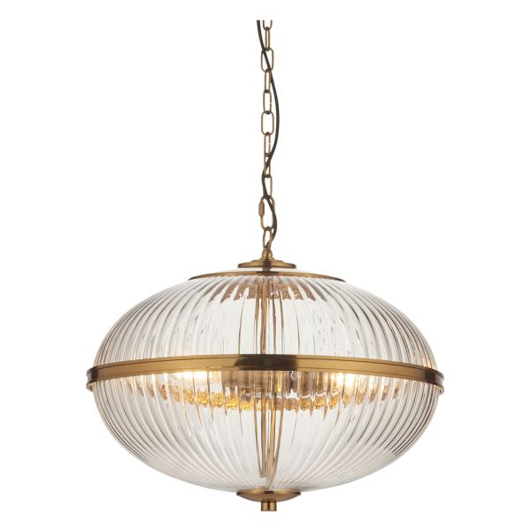 Люстра Endon 118580 Somerset 3lt Pendant, Vintage brass finish & clear ribbed glass