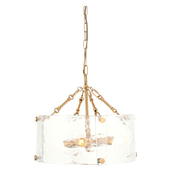 Żyrandol Endon 118583 Keller 4lt Pendant, Brushed aged brass plate & handmade textured clear glass