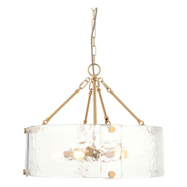 Żyrandol Endon 118584 Keller 6lt Pendant, Brushed aged brass plate & handmade textured clear glass
