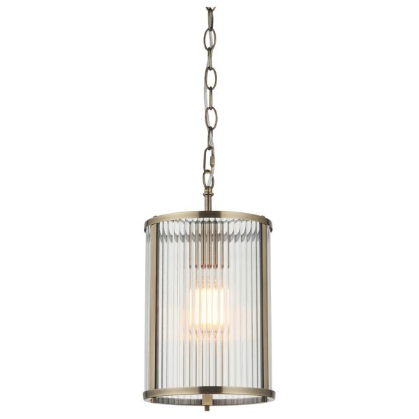 Żyrandol Endon 118595 Ridgeton Pendant, Antique brass plate & clear ribbed glass