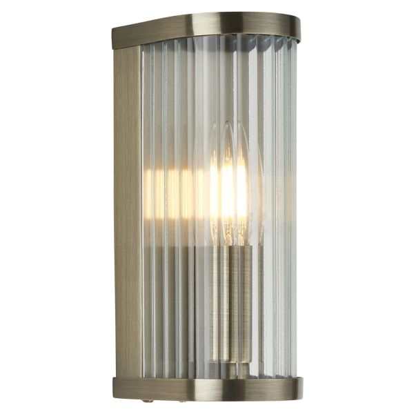 Kinkiet Endon 118596 Ridgeton Wall, Antique brass plate & clear ribbed glass