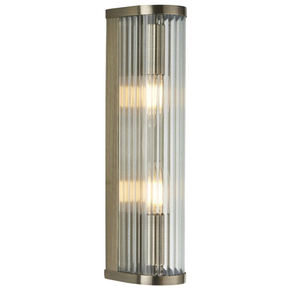 Бра Endon 118597 Ridgeton 2lt Wall, Antique brass plate & clear ribbed glass