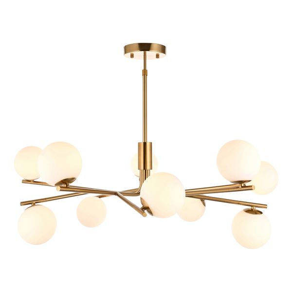 Люстра Endon 118652 Aaron 10lt Pendant, Brushed aged brass plate & matt opal glass