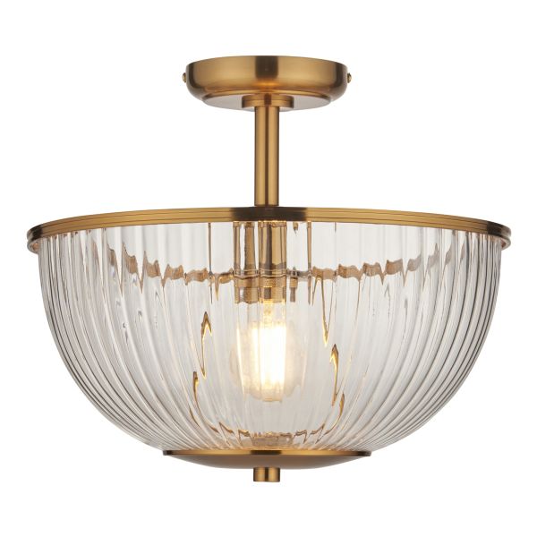 Żyrandol Endon 118750 Somerset Uplighter Flush, Vintage brass finish & clear ribbed glass