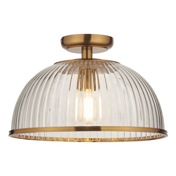 Żyrandol Endon 118751 Somerset Downlight Flush, Vintage brass finish & clear ribbed glass