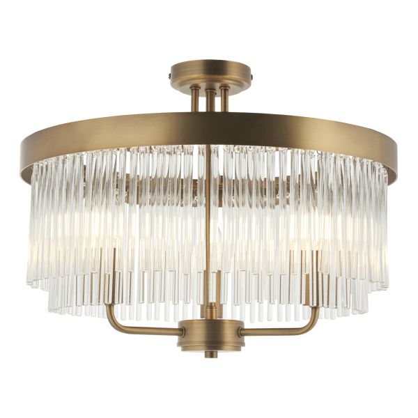 Люстра Endon 119109 Clermont 3lt Semi flush, Warm antique brass plate & clear glass