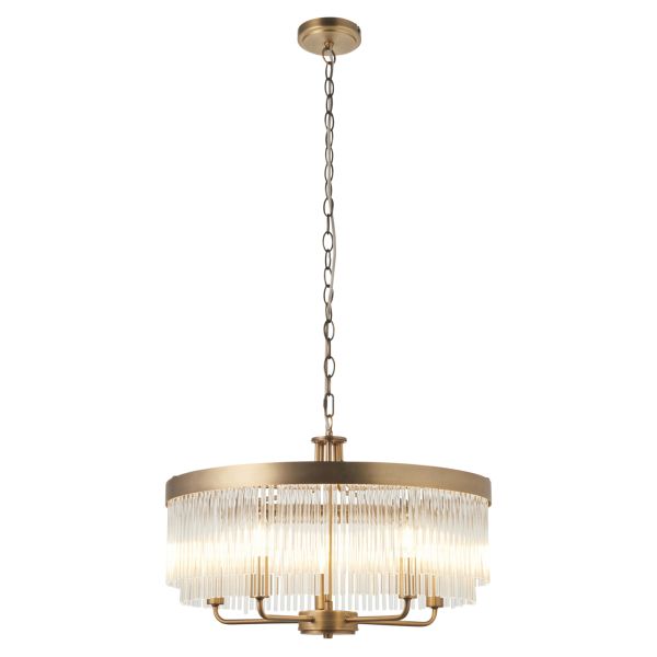 Żyrandol Endon 119110 Clermont 5lt Pendant, Warm antique brass plate & clear glass
