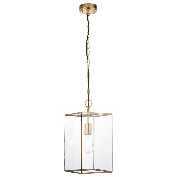 Підвісний світильник Endon 119141 Hammond Grand Pendant, Antique solid brass, brushed aged brass plate & clear glass