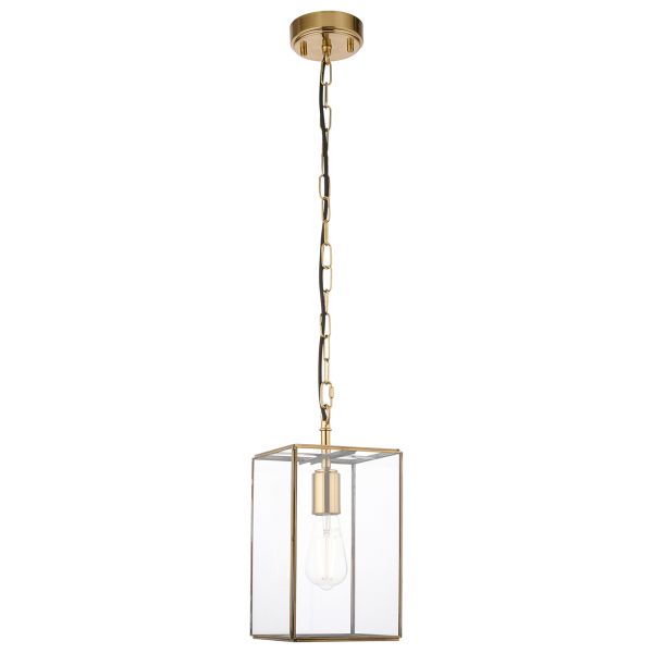 Підвісний світильник Endon 119142 Hammond Pendant, Antique solid brass, brushed aged brass plate & clear glass