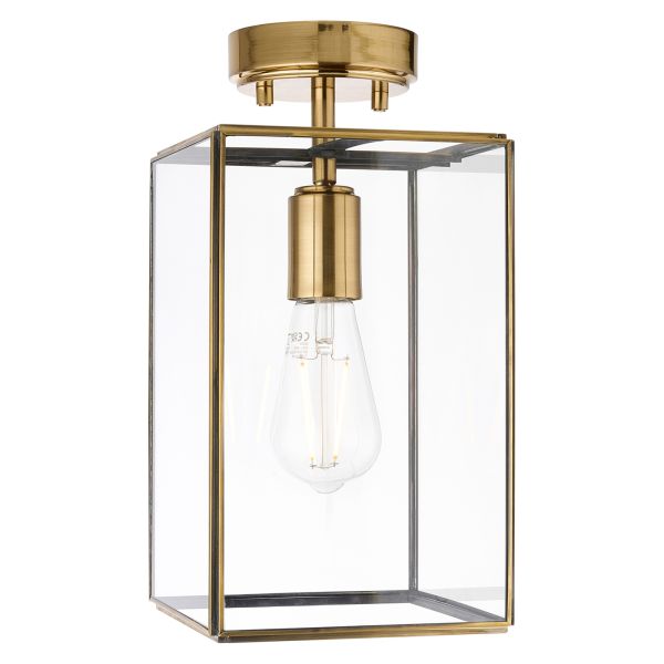 Żyrandol Endon 119143 Hammond Flush, Antique solid brass, brushed aged brass plate & clear glass