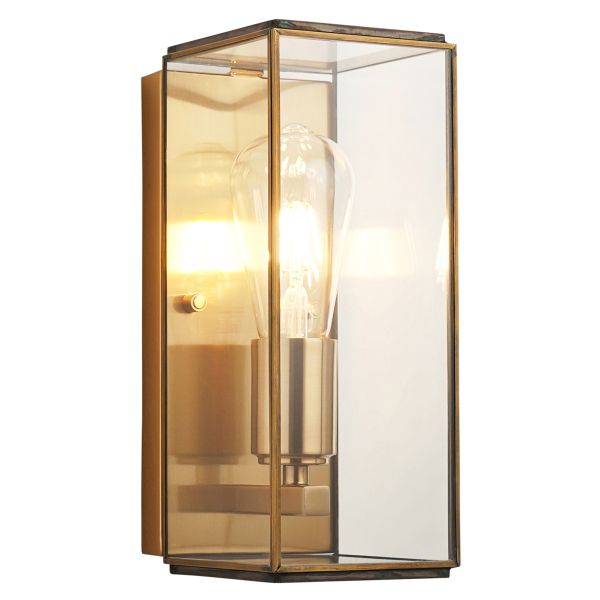 Kinkiet Endon 119144 Hammond Wall, Antique solid brass, brushed aged brass plate & clear glass