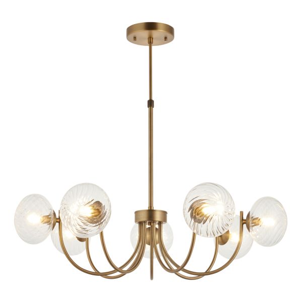 Люстра Endon 119224 Hague 7lt Pendant, Warm antique brass plate & clear spiral glass