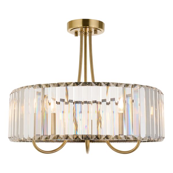 Люстра Endon 119609 Visconti 3lt Semi Flush, Antique brass plate & clear glass