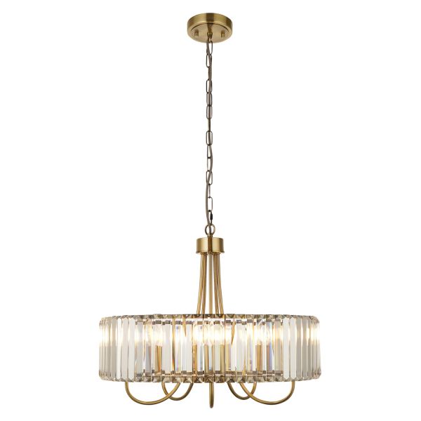Żyrandol Endon 119610 Visconti 5lt Pendant, Antique brass plate & clear glass