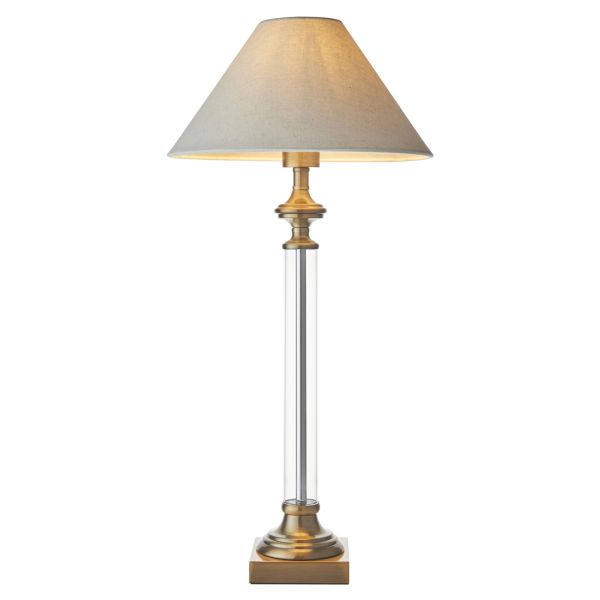 Lampa stołowa Endon 119972 Avebury & Avalon 31cm Table, Antique brass plate & natural faux linen fabric