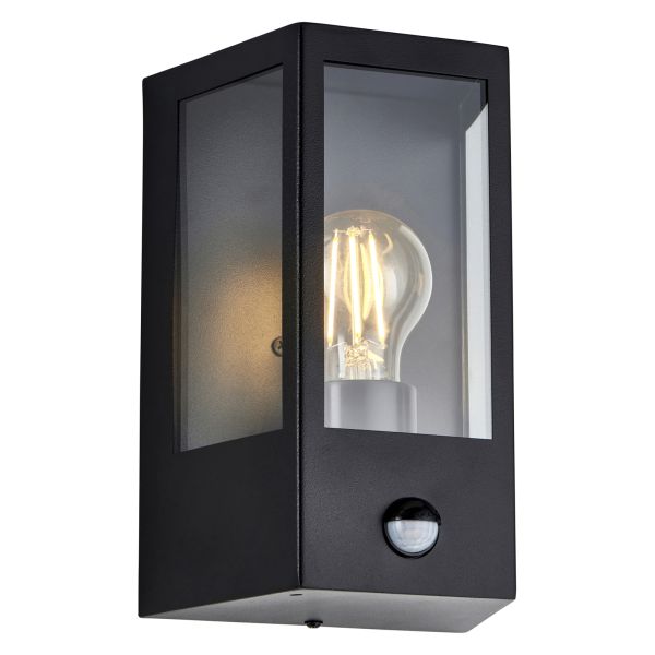 Lampa ścienna Endon 120552 Huntington PIR Wall, Matt black & clear glass