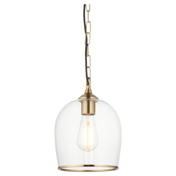 Підвісний світильник Endon 120624 Ashcroft Pendant, Brushed aged brass plate & clear glass