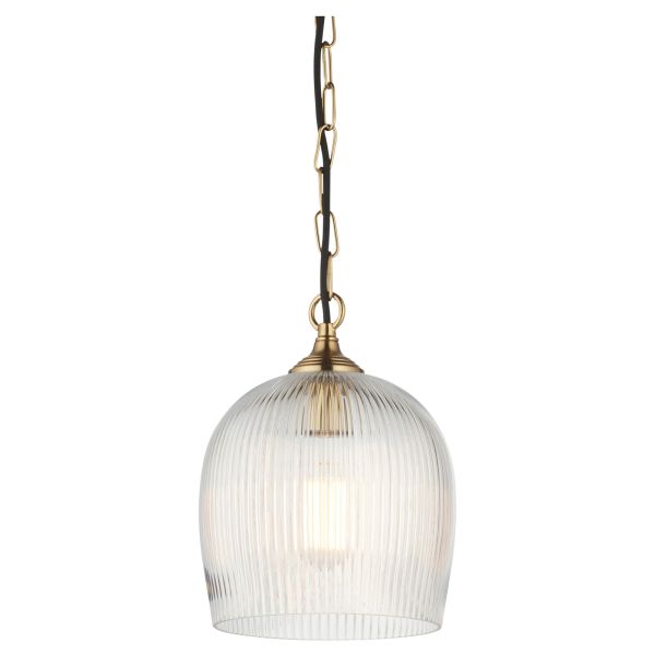Підвісний світильник Endon 120625 Ashcroft Ribbed Pendant, Brushed aged brass plate & clear ribbed glass