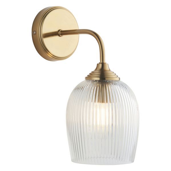 Kinkiet Endon 120627 Ashcroft Ribbed Wall, Brushed aged brass plate & clear ribbed glass