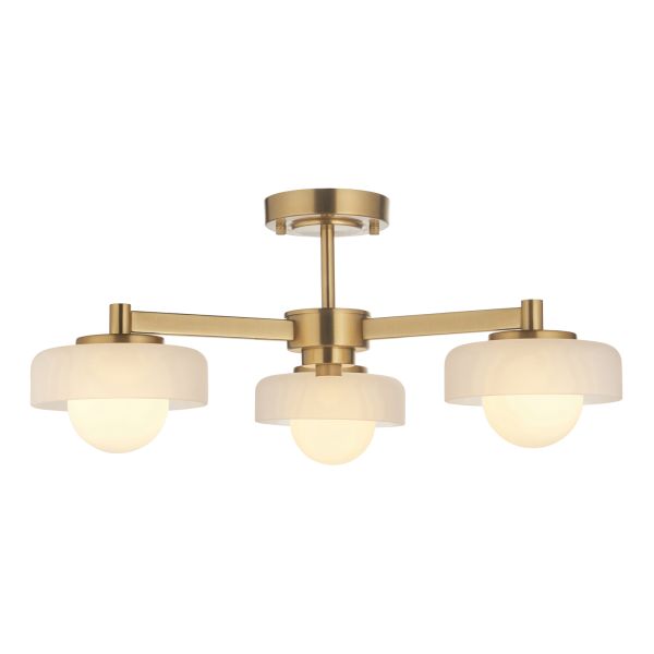 Żyrandol Endon 120631 Boss 3lt Semi Flush, Brushed aged brass plate with frosted & opal glass