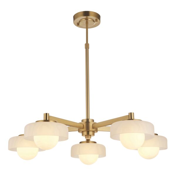 Żyrandol Endon 120632 Boss 5lt Pendant, Brushed aged brass plate with frosted & opal glass
