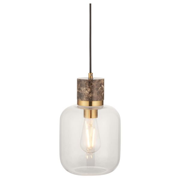 Підвісний світильник Endon 120659 Travi Pendant, Dark brown Emperador marble, vintage brass & clear glass