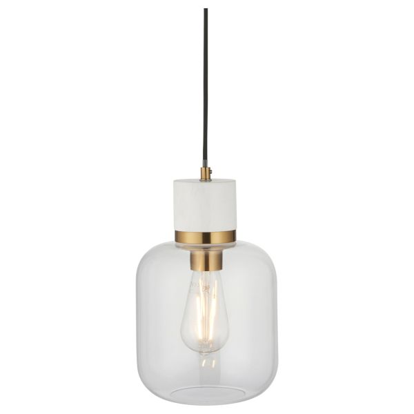 Підвісний світильник Endon 120661 Travi Pendant, White volakas marble, vintage brass & clear glass