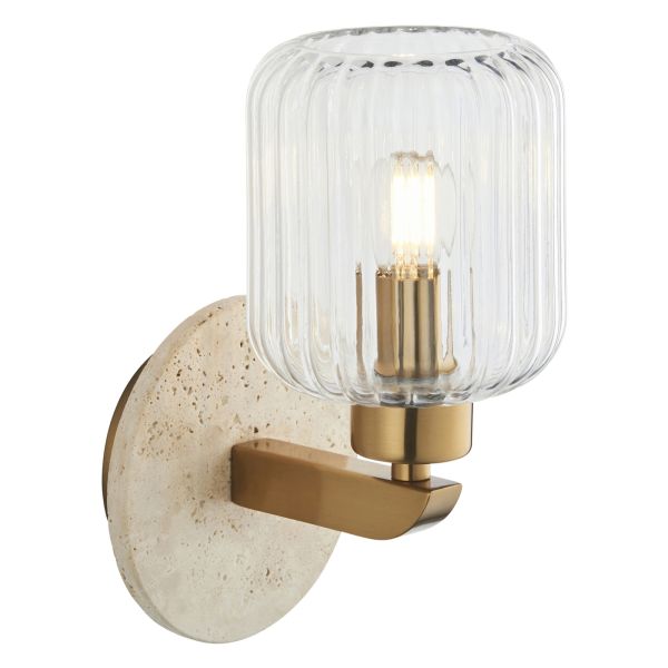 Бра Endon 120668 Travi Ribbed Wall, Beige textured marble, vintage brass & clear ribbed glass