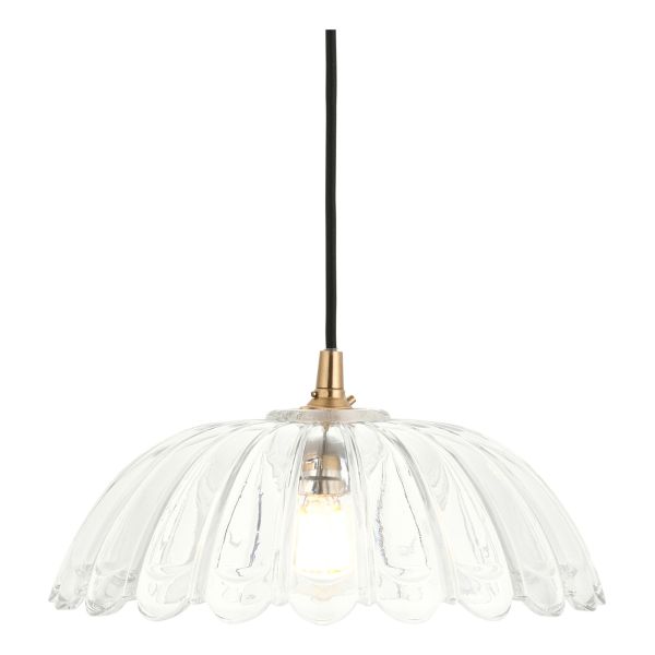 Підвісний світильник Endon 120750 Eltham & Carnation Pendant, Clear glass & brushed aged brass with black braided cable