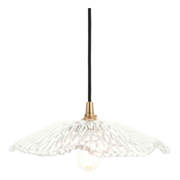 Підвісний світильник Endon 120751 Eltham & Orchid Pendant, Clear glass & brushed aged brass with black braided cable