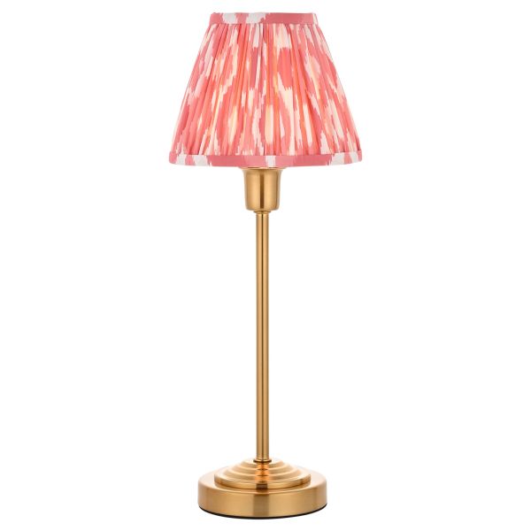 Lampa stołowa Endon 120753 Rise & Ikat 16cm Table, Vintage brass finish & coral pink fabric