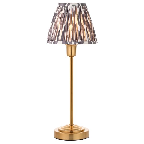 Lampa stołowa Endon 120754 Rise & Ikat 16cm Table, Vintage brass finish & pearl grey fabric