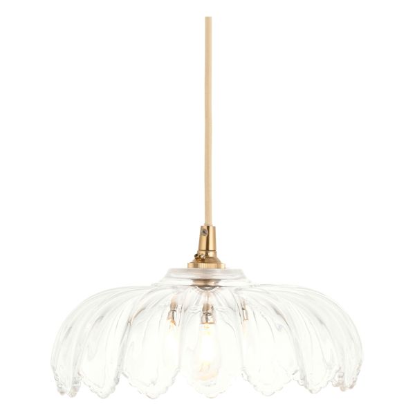 Підвісний світильник Endon 121005 Eltham & Camellia Pendant, Clear glass & brushed aged brass with natural braided cable