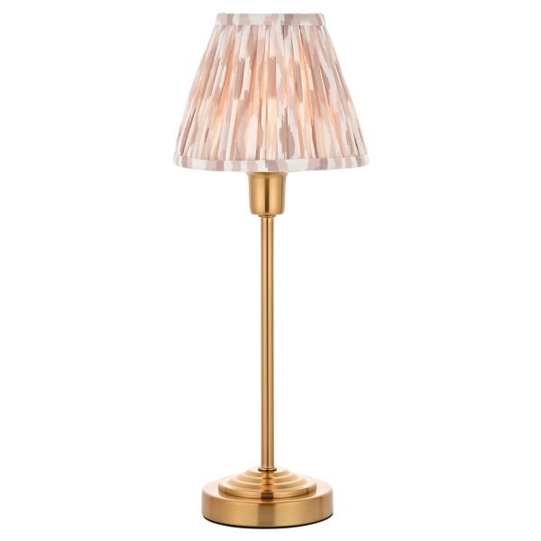 Lampa stołowa Endon 121014 Rise & Ikat 16cm Table, Vintage brass finish & neutral print fabric