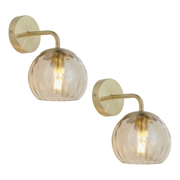 Kinkiet Endon 121510 Dimple - Twin Pack Wall, Satin brass plate & champagne lustre glass