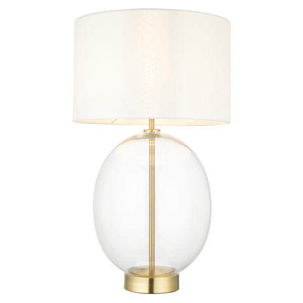 Настільна лампа Endon 99292 Kelda Oval Touch Table, Satin brass plate & clear glass with vintage white fabric