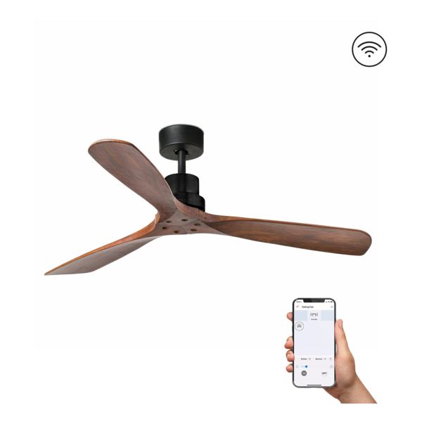 Стельовий вентилятор Faro 33516DCWT Lantau L DC 1320 Black Matt 3 Blades Walnut Tuya