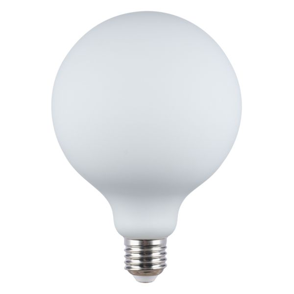 Żarówka ledowa kompatybilna ze ściemniaczem Italux 5214-G125-DIM-MILKY moc 9W. Rozmiar — G125 z gwintem E27, temperatura barwowa — 4000K