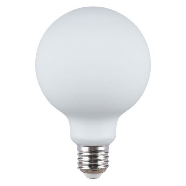 Żarówka ledowa kompatybilna ze ściemniaczem Italux 5214-G95-DIM-MILKY moc 9W. Rozmiar — G95 z gwintem E27, temperatura barwowa — 4000K