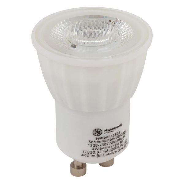 Лампа світлодіодна Nowodvorski 11598 потужністю 4W з серії Bulbs And Tubes. Типорозмір — MR11 з цоколем GU10, температура кольору — 3000K
