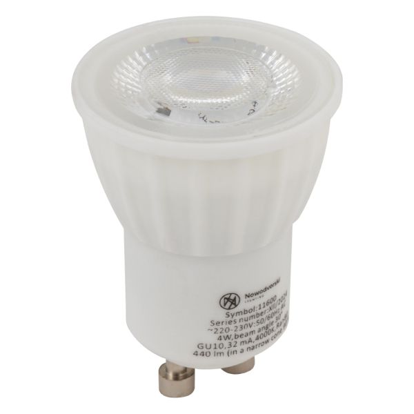 Żarówka ledowa Nowodvorski 11600 moc 4W z serii Bulbs And Tubes. Rozmiar — MR11 z gwintem GU10, temperatura barwowa — 4000K