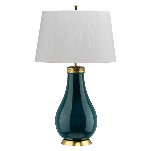 Lampa stołowa Quintiesse QN-HAVERING-TL-IV Havering 1 Light Table Lamp Azure-Turquoise & Aged Brass Light Ivory Shade